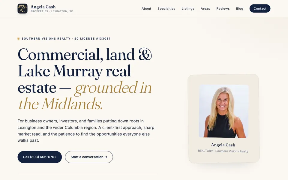 Angela Cash Properties website screenshot