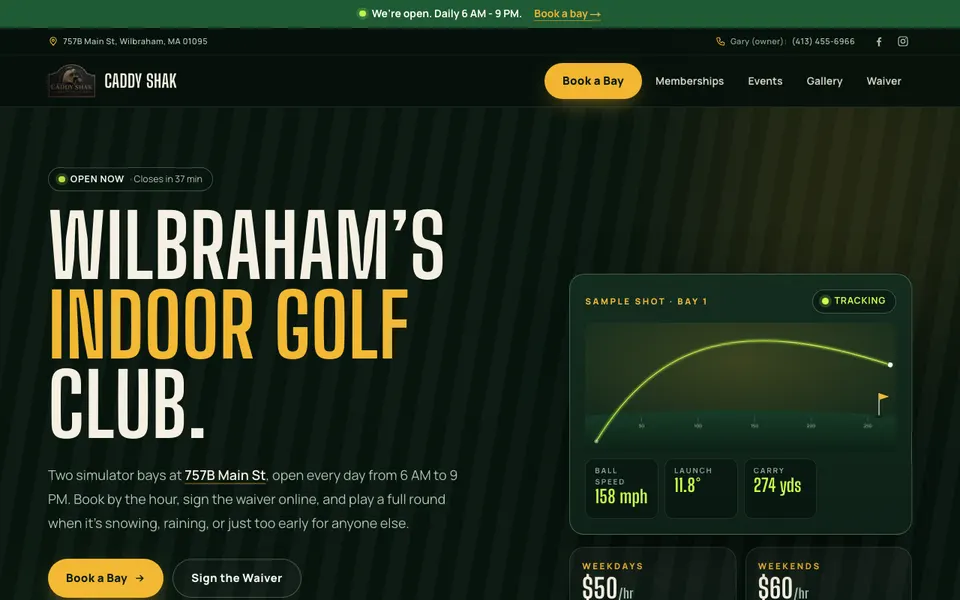 Caddy Shak Indoor Golf website screenshot