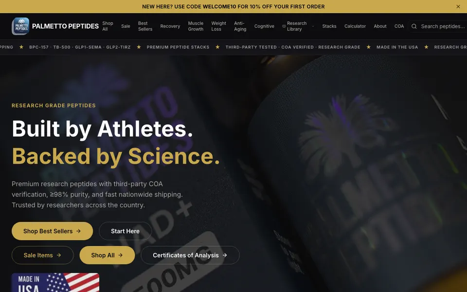 Palmetto Peptides website screenshot